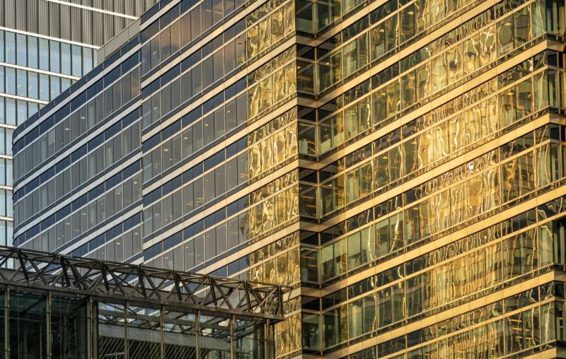 Glass facade of sky scrapers